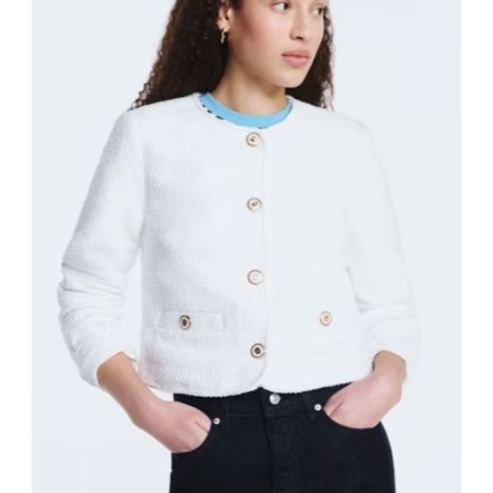White Bouclé Button-Front Jacket